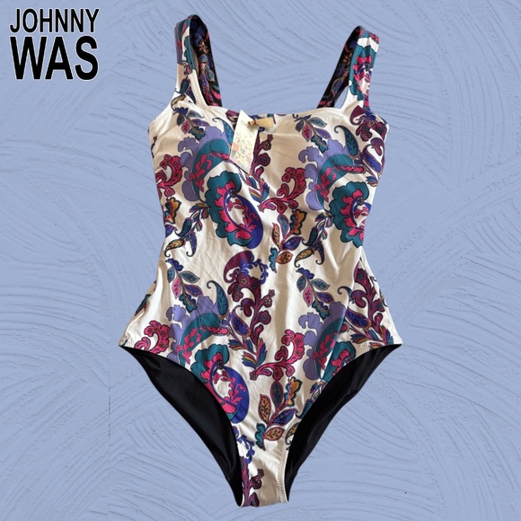 JOHNNY WAS NWT Fatima Square Neck One Piece REVERSIBLE Plus Size Swimsuit/1X - Picture 4 of 10
